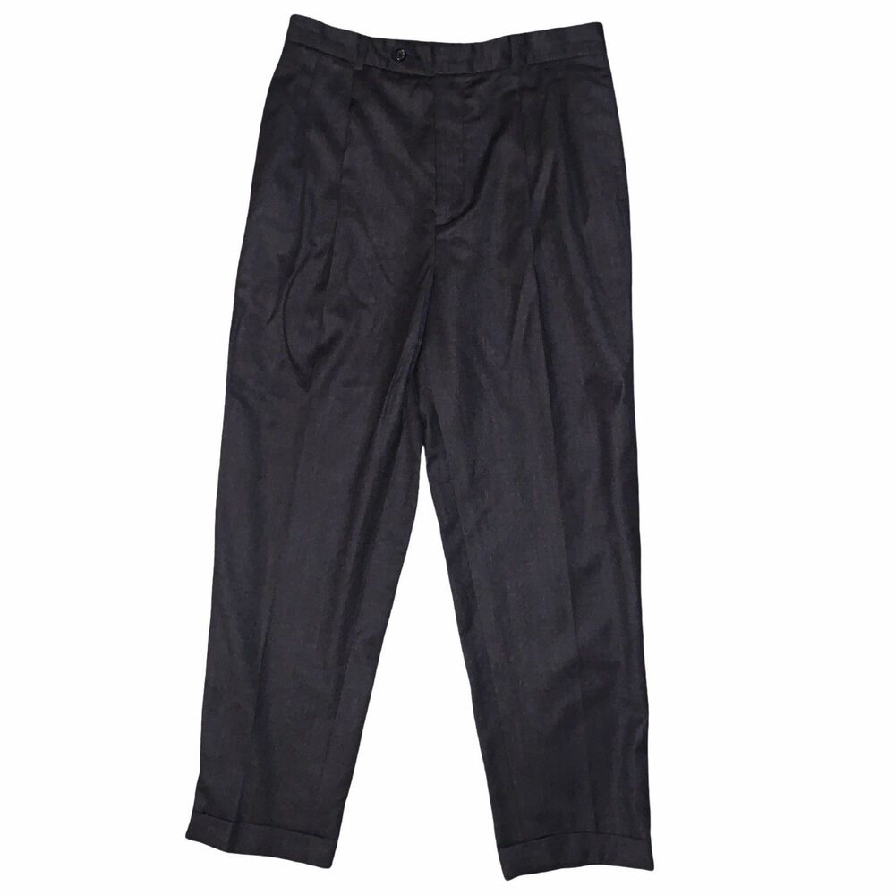 Vtg Banana Republic Pants Mens 36R Charcoal Gray Lined Straight Pleated Cuffed